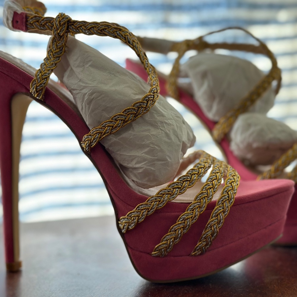 Shoes Dazzle Pink and Gold Stilletos